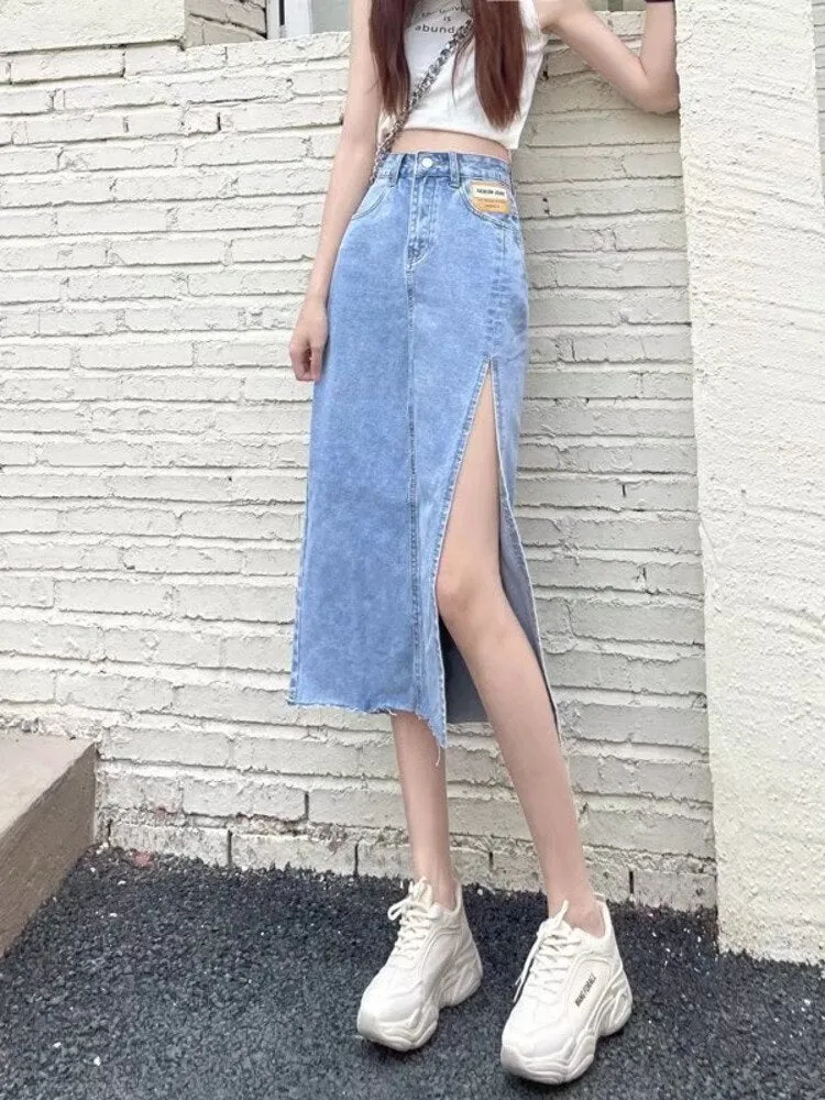 Wenkouban Ins Simple Fashion Skirt Printing New Natural Waist Trend Japanese Long Skirt Female Solid Color Street A-line Skirt