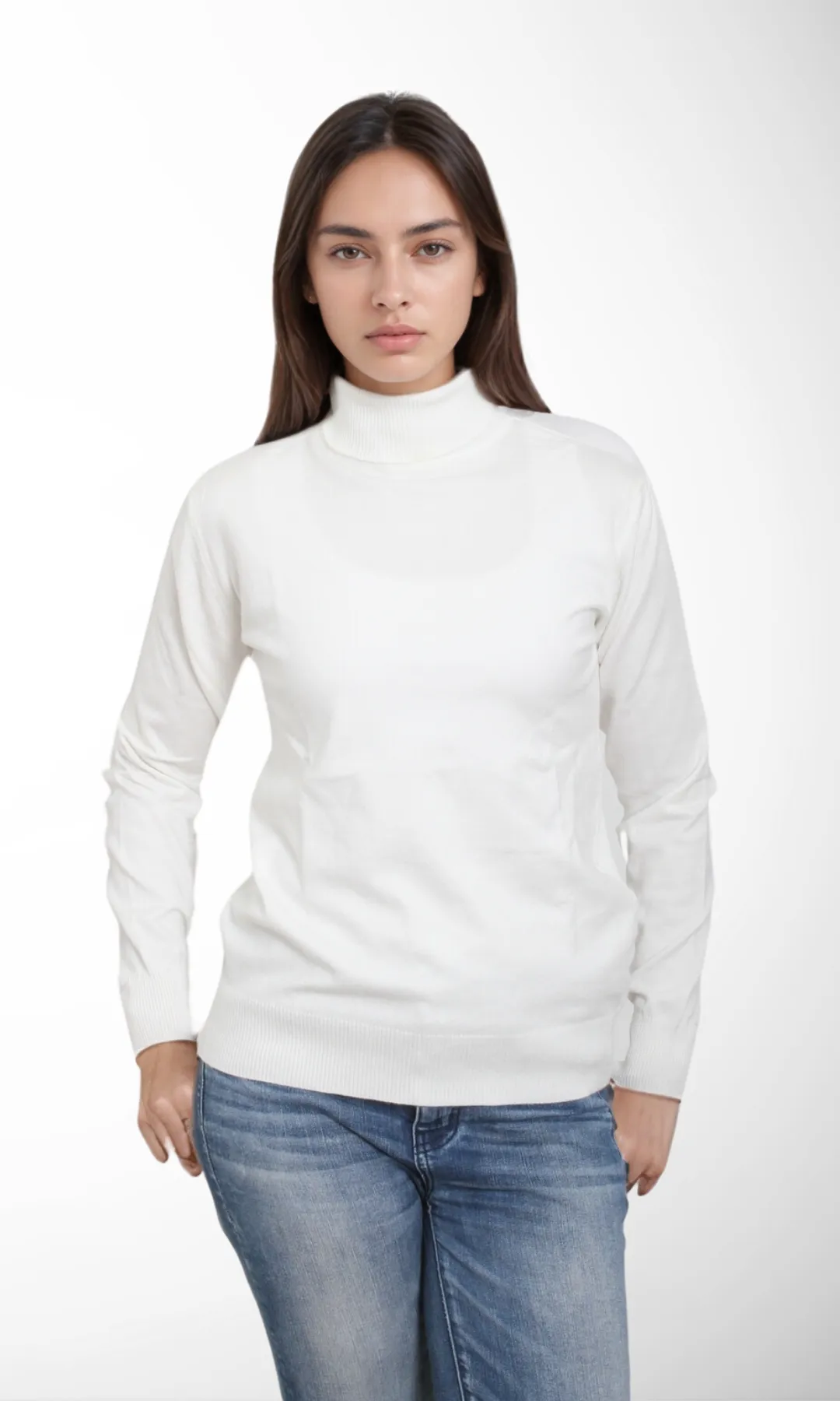 Women Turtleneck Knitwear Sweater (White)