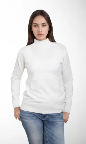 Women Turtleneck Knitwear Sweater (White)