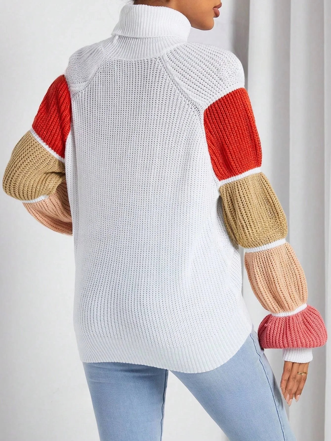 Women's Turtleneck Color-Block Raglan Sleeve Sweater